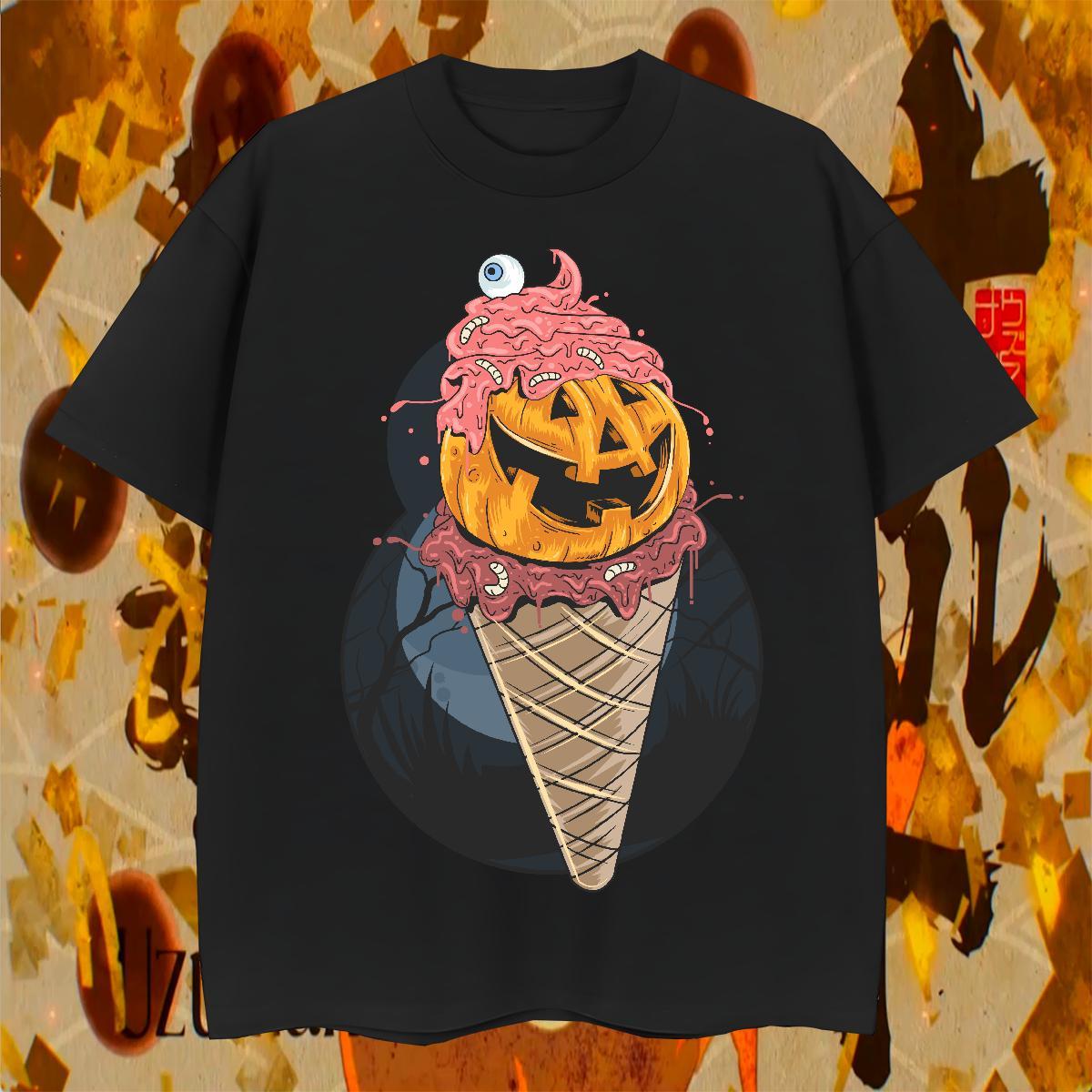 Comfortable T-Shirts for Men pumpkin Breathable Short Sleeve Street Anime 100% Cotton 230g Tshirts Classic Tops Tees