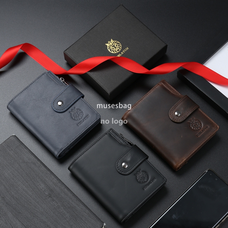 The first layer of cowhide RFID anti-theft brush leather wallet Europe and the United States retro men's short vertical money clip wholesale