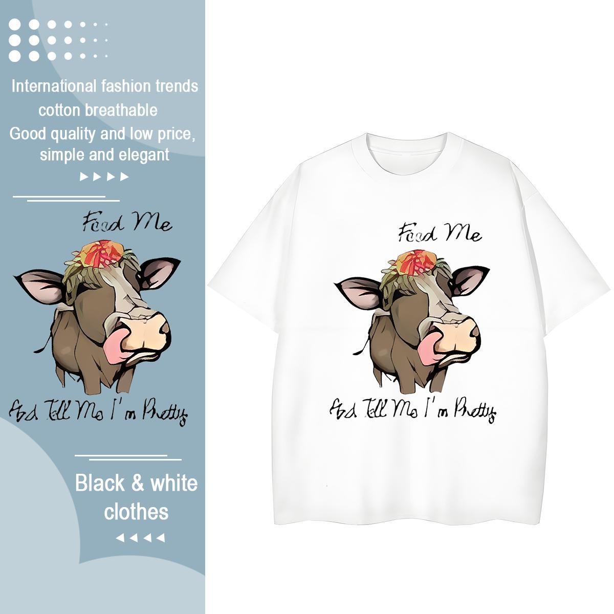 Free Shipping T Shirts Men cow Breathable Crew Neck Hip Hop Black White 230g Cotton Men Tees Designer Tops
