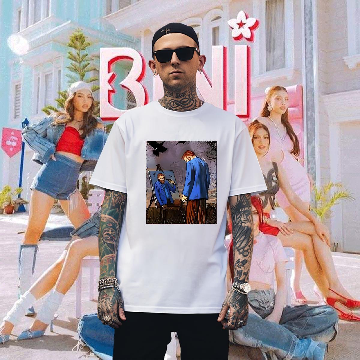 T Shirt For Man 100% Cotton 230g portrait Casual Beach Short Sleeve Soft Customized Men Clothes T-Shirt Classic Casual TOP Quality Top Tees