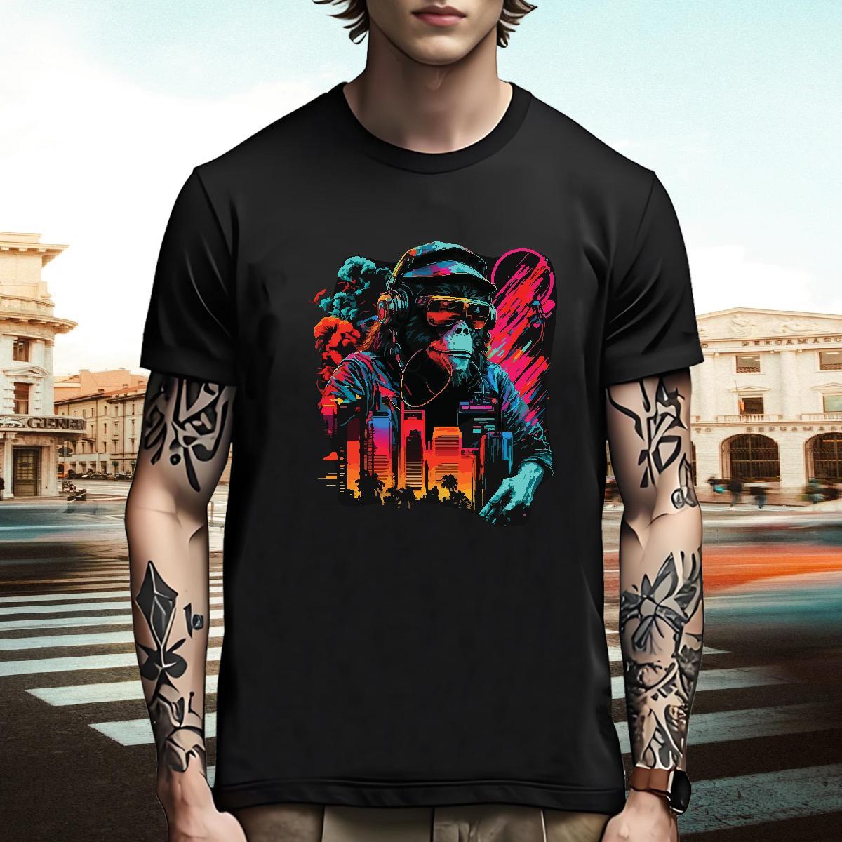 Classic T Shirt For Man chimpanzee O Neck Short Sleeves Street DIY Printed 230g Pure Cotton Men Tshirts Classic Casual Polos
