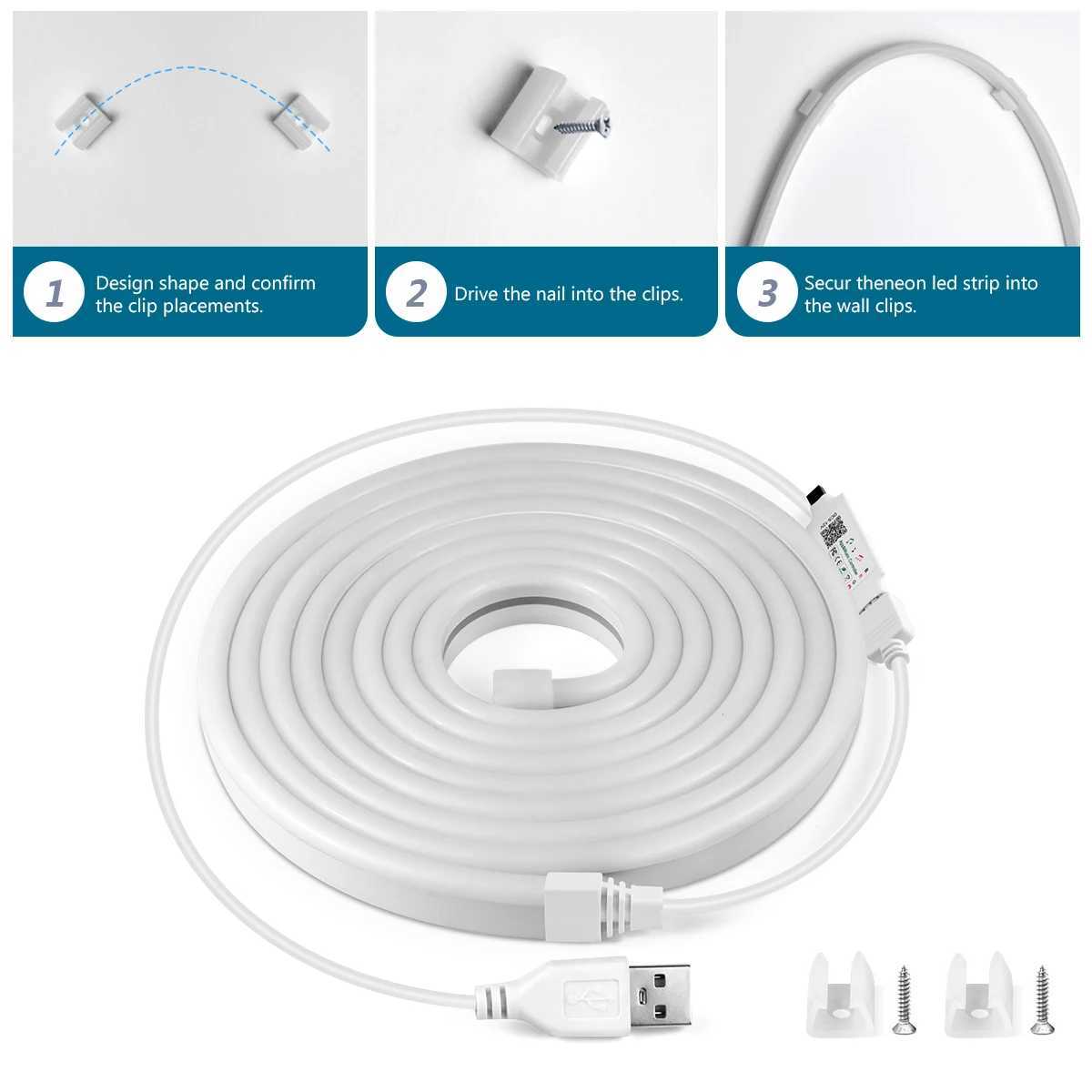 USB 5V RGB Neon LED Light Waterproof Neon Strip Light Tape Silicone Tube With Bluetooth App LED Controller For Bed Room Deocor CL240815