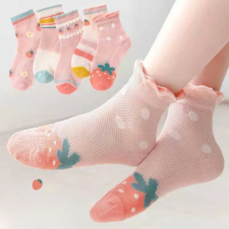 5 pairs/batch of childrens socks cute cotton for children and girls outdoor travel sports socks spring and summer sports clothing accessories W240814