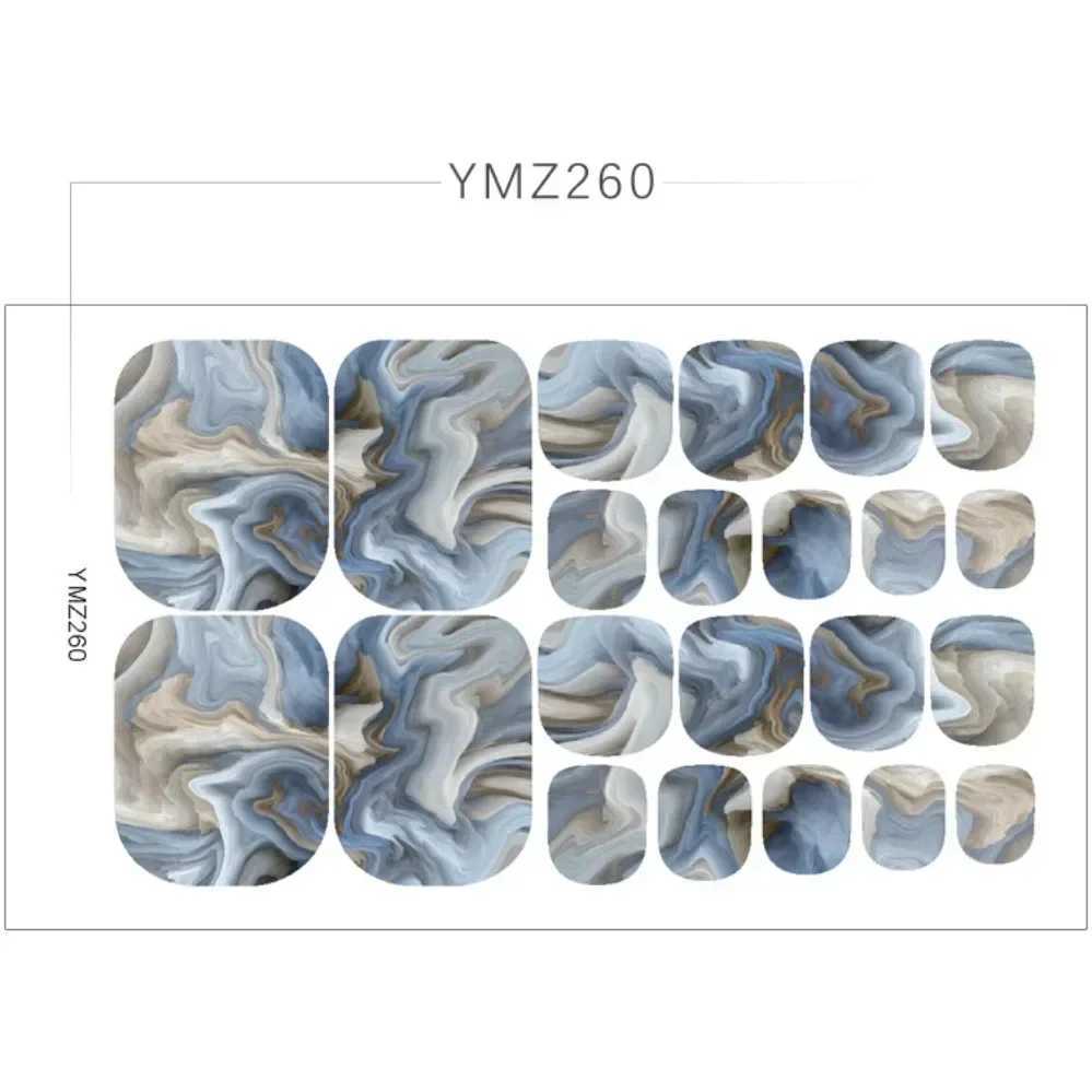 Toe Nail Art Stickers Black Grey Blue Marble Pattern Halo Press On ToeNail Stickers Decoration Waterproof Toe Nail DesignsXJ240814
