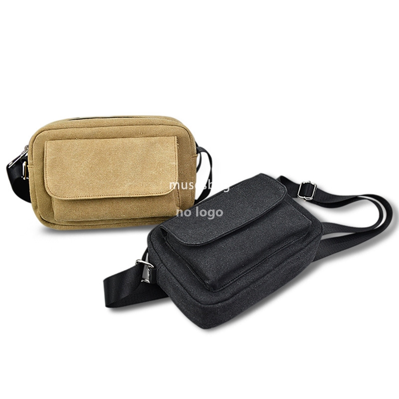 Casual clamshell canvas shoulder bag Japanese wear-resistant crossbody bag Simple trend waterproof small bag sports body bag