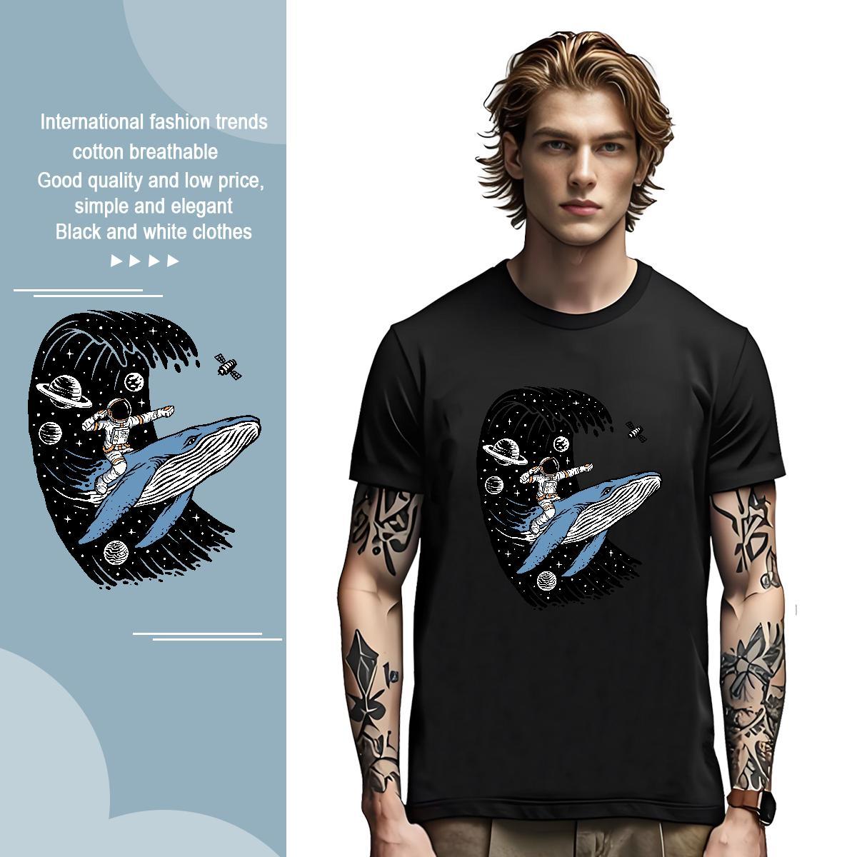 Man T Shirts 230g Cotton cosmonaut Anime Printing Street Round Neck Short Sleeve Custom Anime Couples T Shirts 2024 Designer Free Shipping Wear