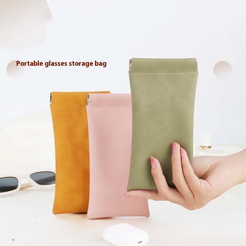 Bullet shaped eyeglass bag, sunglasses storage bag, automatic closure, portable eye bag, eyeglass bag