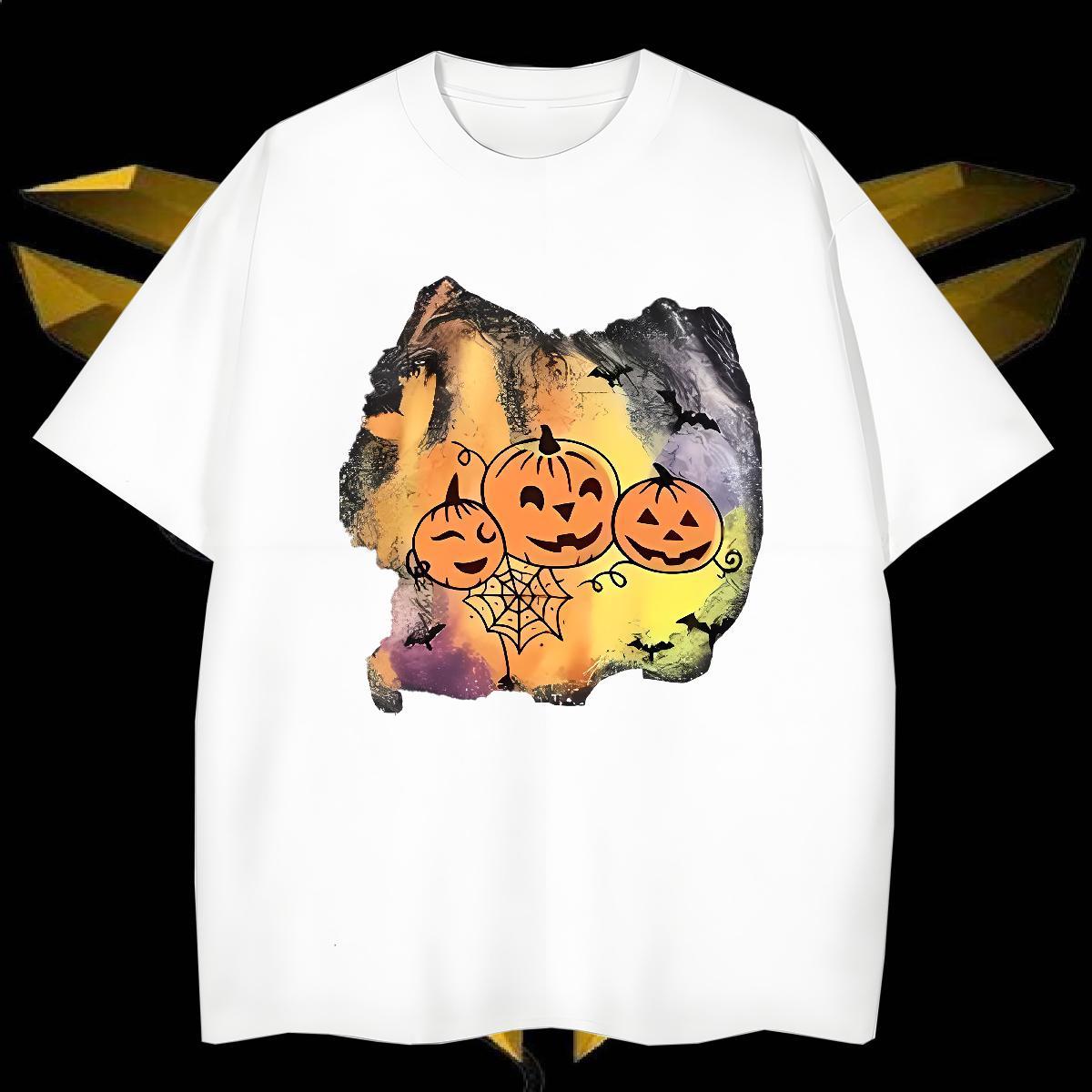 Mens T Shirts 230g Pure Cotton halloween Summer Casual Short Sleeve O-Neck White Plus Size Tshirts Casual New Cool Wear