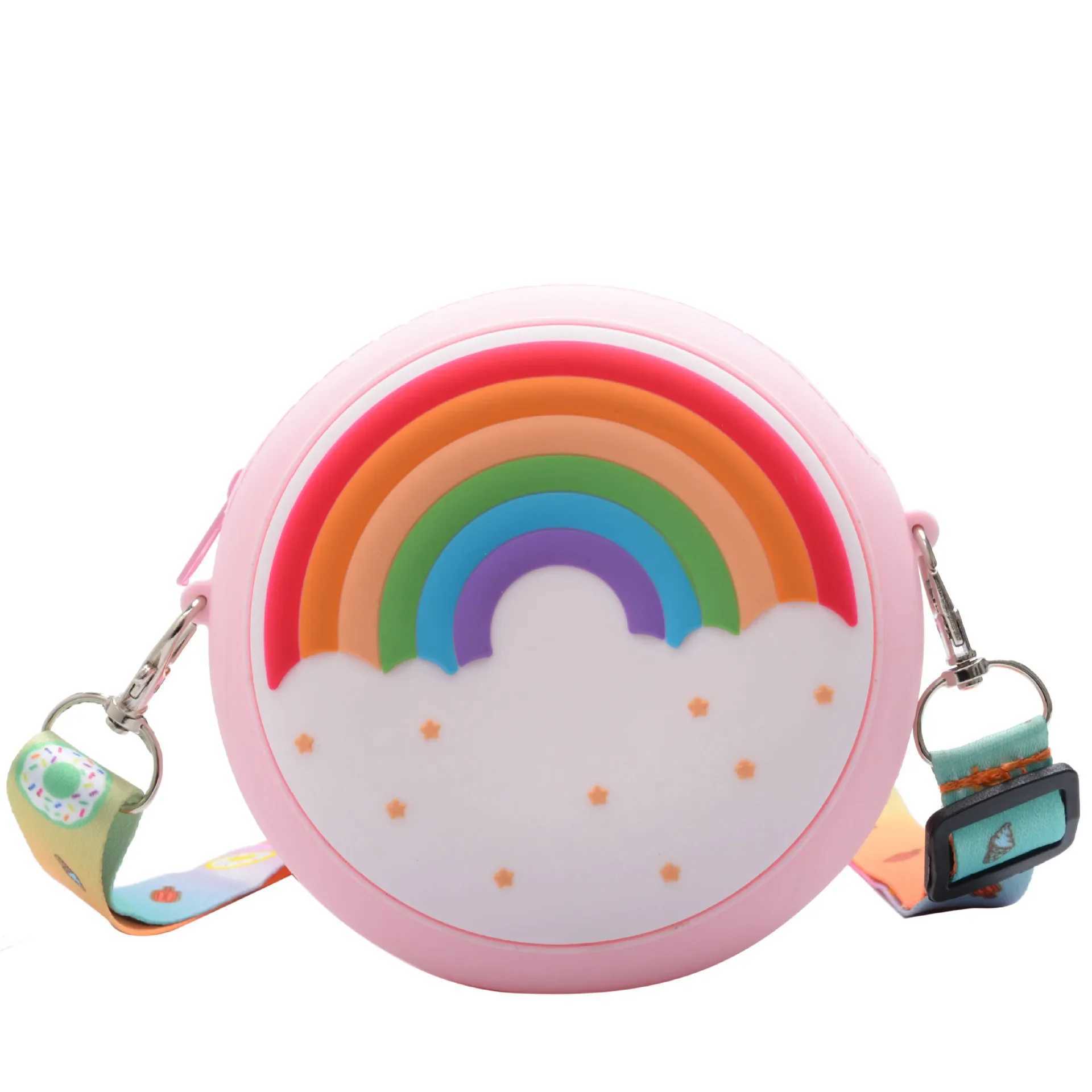 Girls donut cross bag childrens cute shoulder bag boys silicone mini coin wallet childrens rainbow messenger handbag W240813