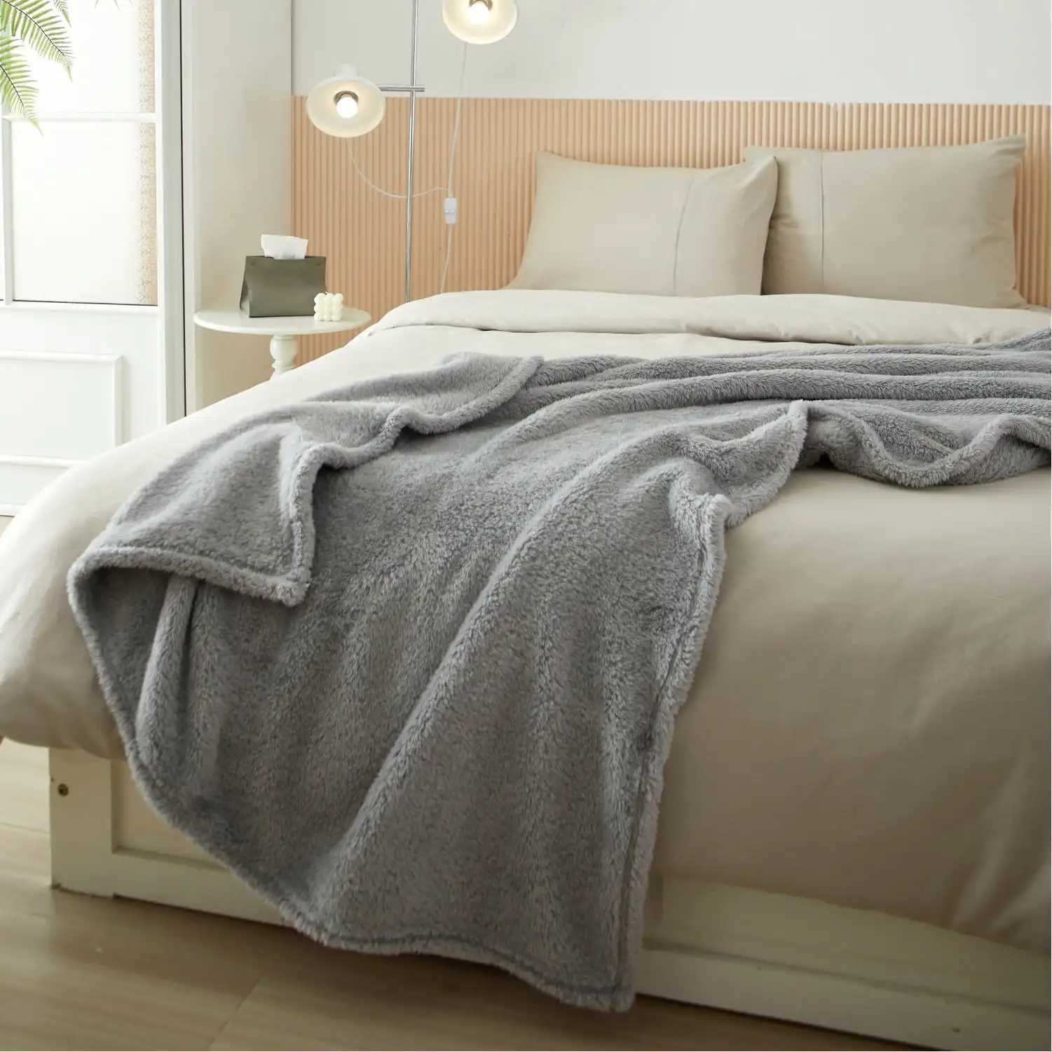 Soft Gray Oversized Fuzzy Throw Blanket for Kids 72 x 50 inches Made of 75% polyester and 25% recycled polyester it feels soft Y240815