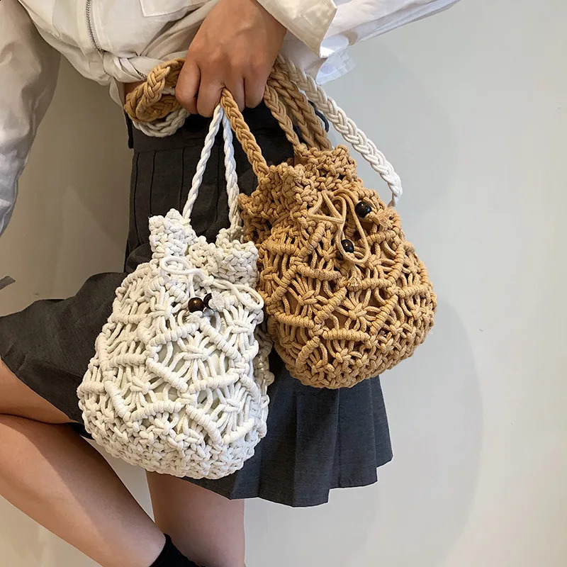 Women HandWoven Crossbody Shoulder Bag Underarm Clutch Knitted Bucket Beach Bags Ladies Summer Travel Small Handbag Purse bolsa 240814