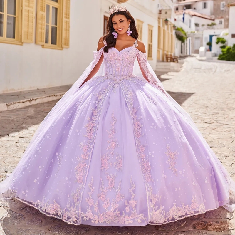 Light Lavender Princess Quinceanera Dress Ball Gown Lace Applique Beading Tull Spaghetti Strap Corset Sweet 16 Vestido 15 De Anos