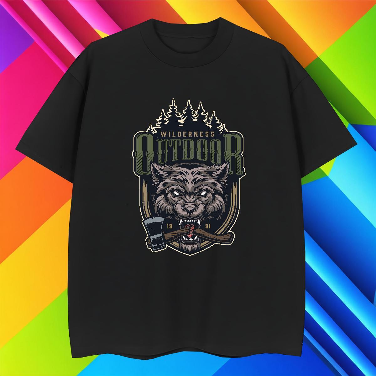 T Shirt For Man 230g Pure Cotton wolf Hip Hop Short Sleeve O-Neck Anime Men Clothes T-Shirt Stylist Cool Design Tops Shirt