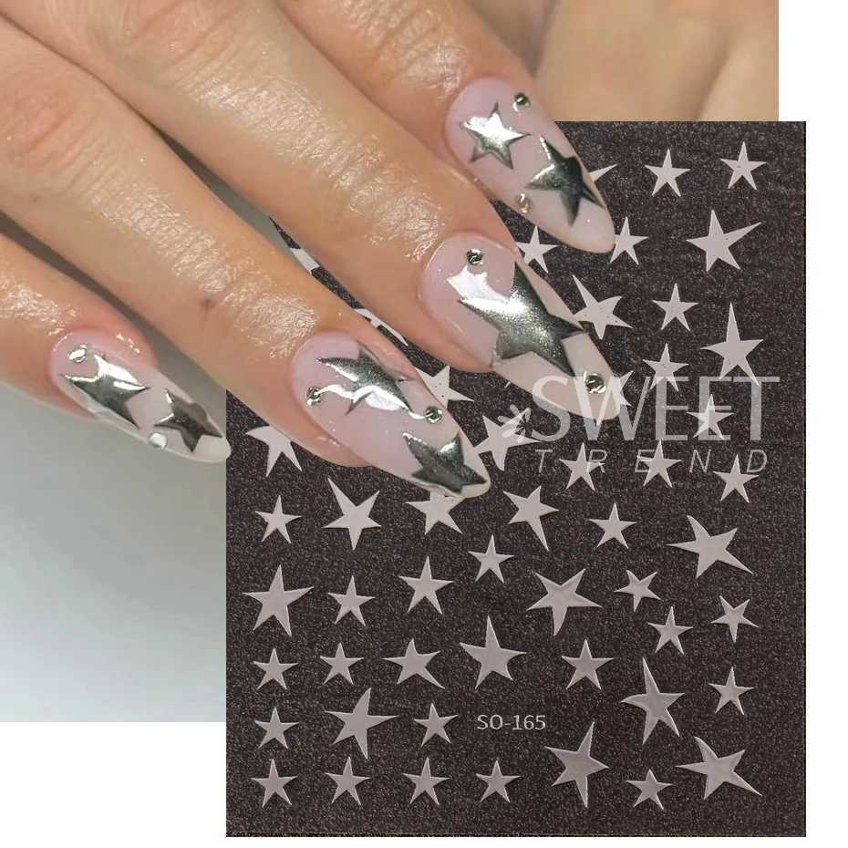 Y2K Star Nail Wraps Sticker Black White Holographic Design Adhesive Decals DIY Charm Chaebol Cool Girl Manicure Supplies JOSO165XJ240814