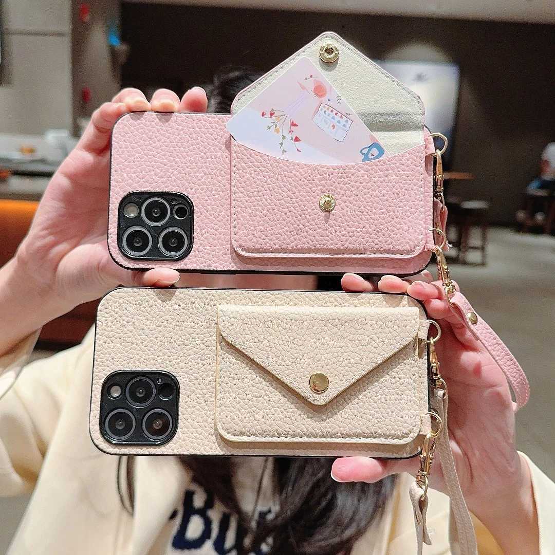 Crossbody Strap Leather Card Slot Pocket Wallet Case For iPhone 11 12 13 14 15 Pro Max Plus Lanyard Phone Bag Cover Purse Y240815
