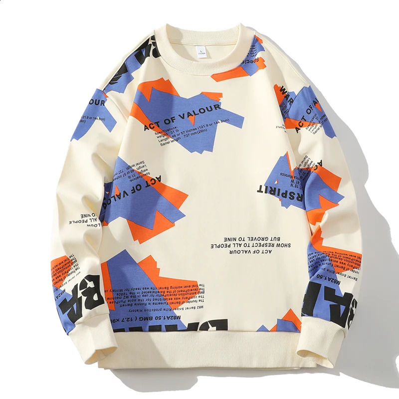 Autumn Spring 2024 Mens Hoodie Sweatshirt White Printed Hip Hop Punk Pullover Streetwear Casual Fashion Clothing Oversized 5XL 240814