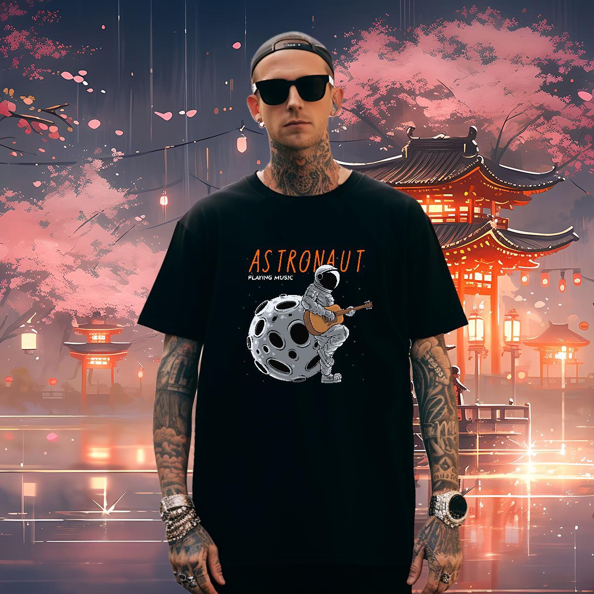 T Shirts Men 230g Cotton universe Beach Round Neck Short Sleeve Black Oversized Men Tshirts DIY Brand Wear