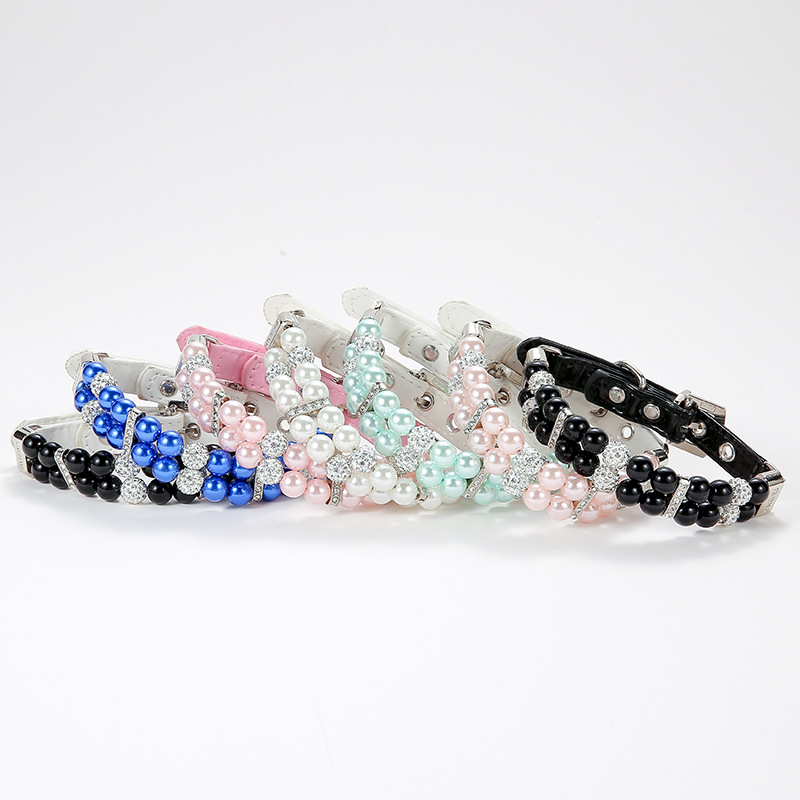2026 New Luxury Dog Small Medium Dogs, Pearl Cat Collar PU Leather Female Necklace With Crystal Diamond Rhinestone Jewlled For Dogs Wedding