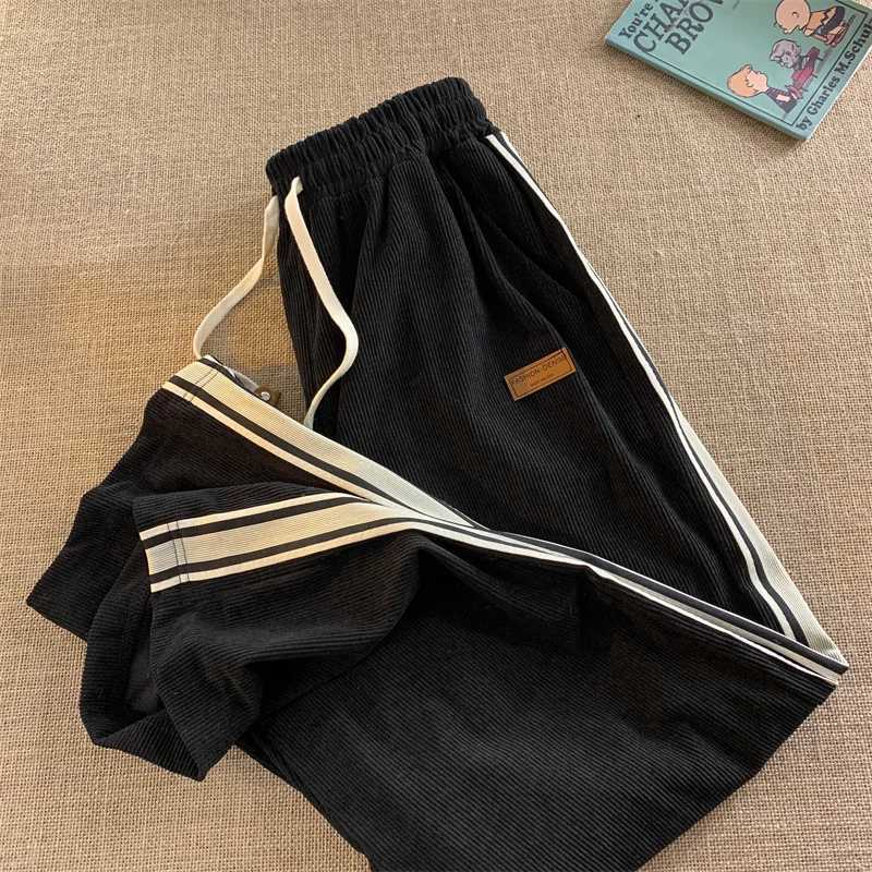 2024 new bagged striped Corduroy sports pants autumn mens casual high street harem Trouser gym Y2K retro mens underwearW240725