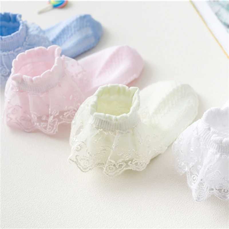 5/10 pairs of baby girl childrens socks lace pleated princess mesh childrens ankle short breathable cotton white pink blue childrens socks W240814