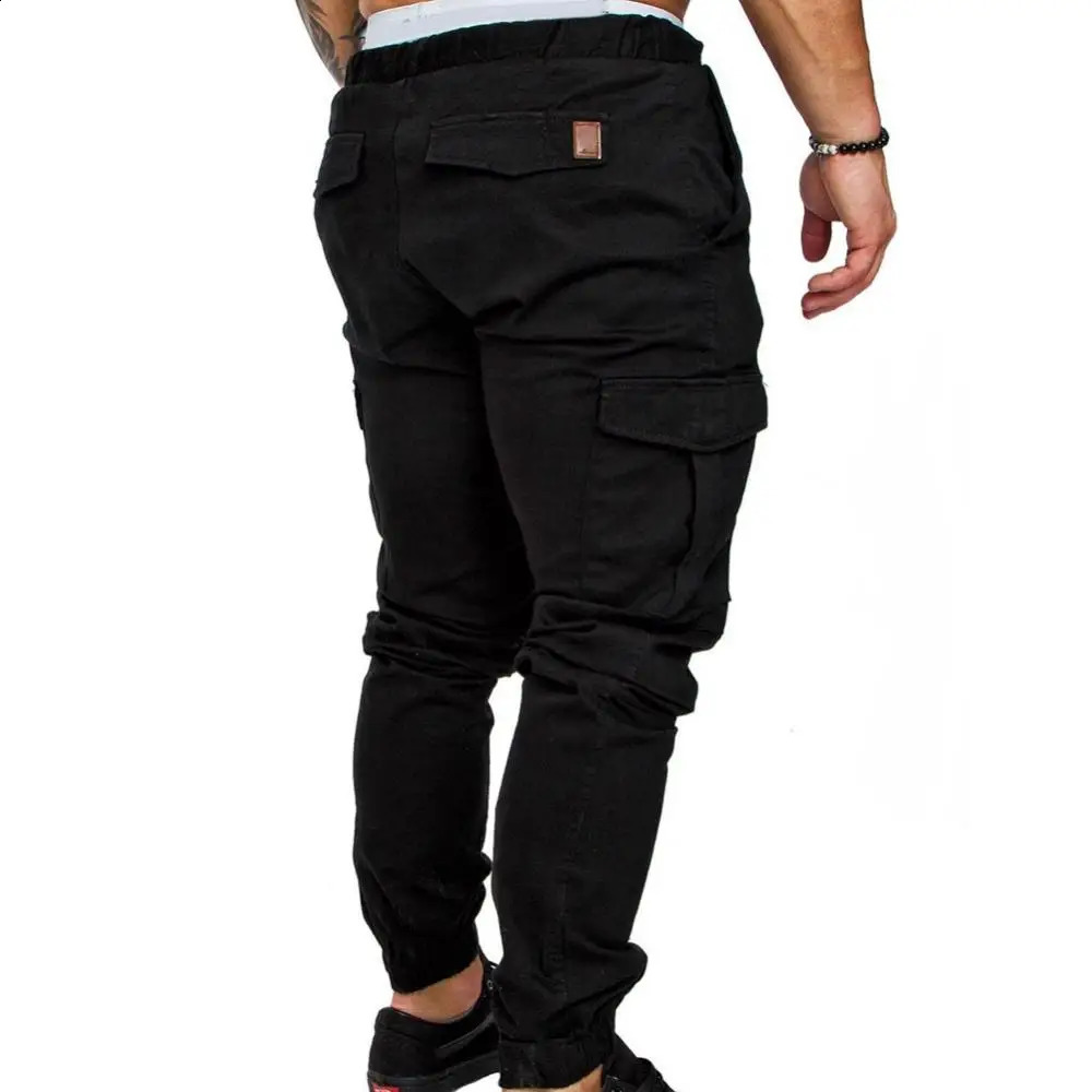 Men Harajuku Joggers Men Clothing Trousers Casual Solid Color Pockets Waist Drawstring Ankle Tied Skinny Cargo Pants 240810