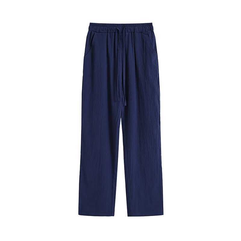 Mens casual pants classic thin linen mens summer fashion bag straight pants brushed elastic waist solid colorW240725