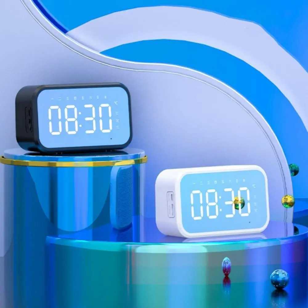 Rechargeable Digital Alarm Clock TEMP Week 3 Alarms FM Radio LED Table Clock Stereo Sound TF Card Playback Wireless SpeakerM240814
