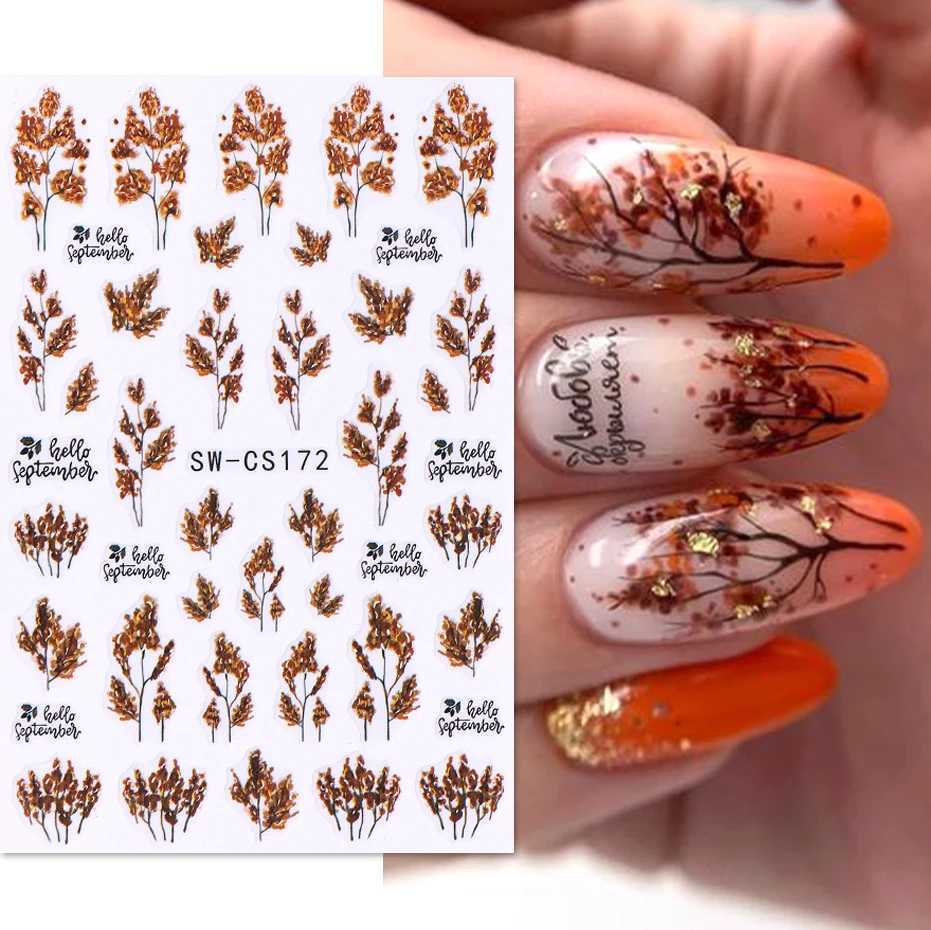 3D Autumn Pumpkin Nail Sticker Fall Leaf Slider Halloween Scorpion Cherry Spider Web Ghost Decal DIY Manicure Art Decoration TipXJ240814