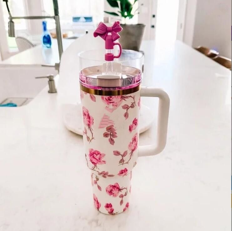 DHL LOVE Shack fancy H2.0 40oz TUMBLER Rose Blue Magnolia Mug Holiday Red Winter Pink Tumbler with Silicone Handle Lid and Straw Cups Mugs Target wate