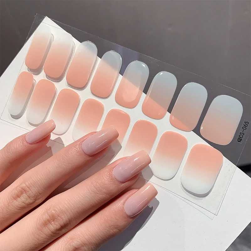 Gradient Color Nail Stickers Baking Free Salon Finished Nail Patch Full Cover Adhesive Nail Wraps DIY Nail Art Manicures DecorsXJ240814