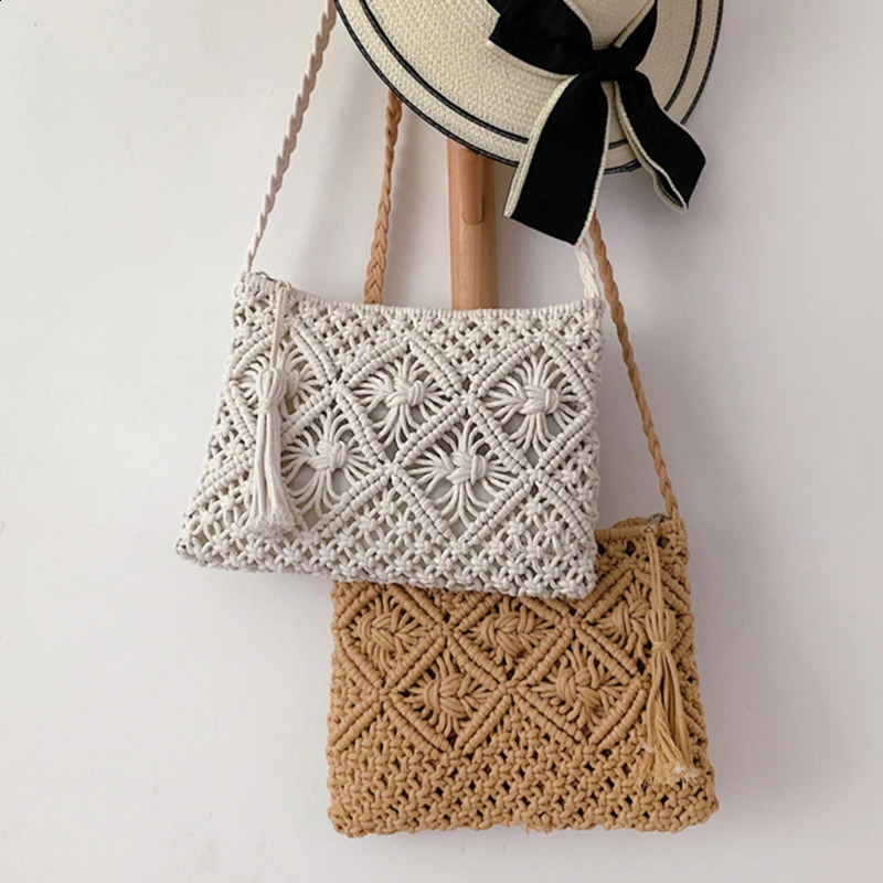 Women Woven Hollow Out Shoulder Bags Straw Summer Crossbody Beach Fashion Travel Handbag Female Multifunctional Messenger 240814