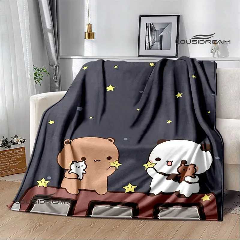 Cute cartoon bear printed blanket Warm Flannel Blankets Soft and Comfortable Home Travel Blanket bed linings Birthday Gift Y240815