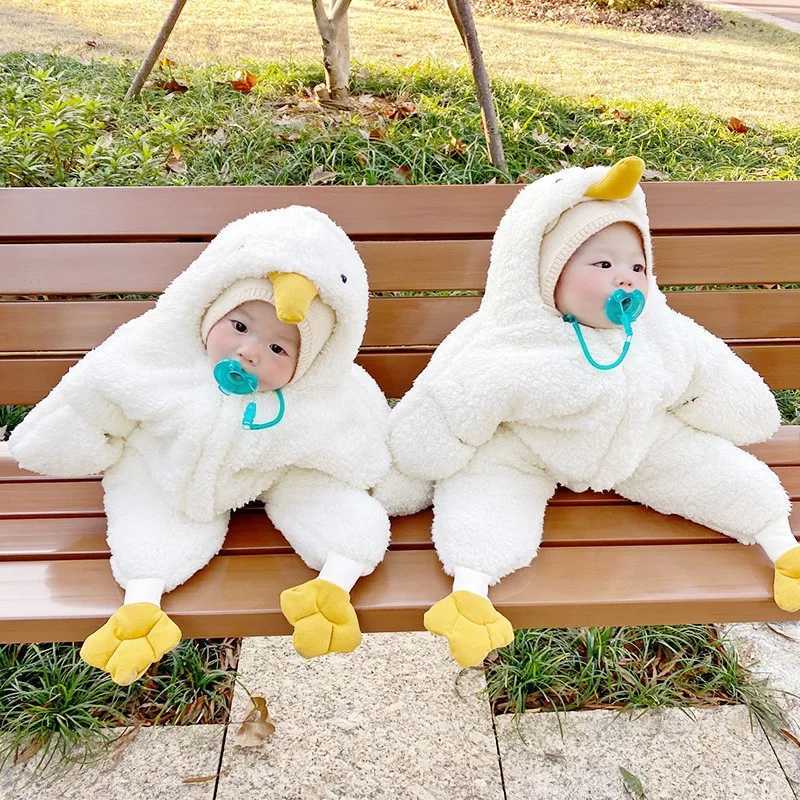 Umorden Baby Winter Wearable Swaddling Blankets Infant Sleep Sack Bag White Goose Costume Romper Outwear Warm Fleece Y240814