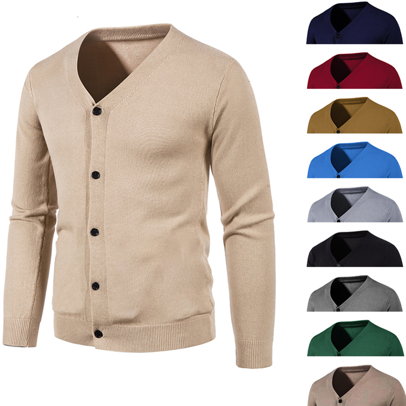 Autumn Mens Knitted Cardigan Thin V-neck Basic Elastic Slim Fit Thin Sweater Solid Color Casual Versatile Coat 240814