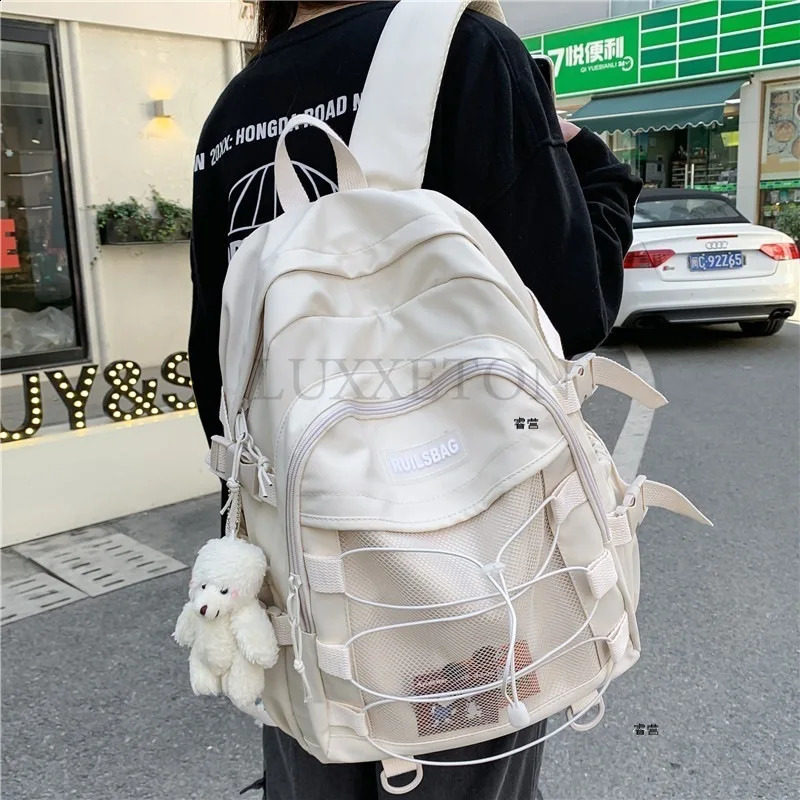 Laptop Bag Women Waterproof Nylon Versatile Cross Rope Backpack Large Shoulder School Bag Travel Backpack 240813