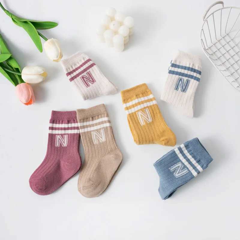3 pairs of childrens knitted soft cotton letter socks childrens long knee high socks baby children baby boys and girls cute striped socks W240814