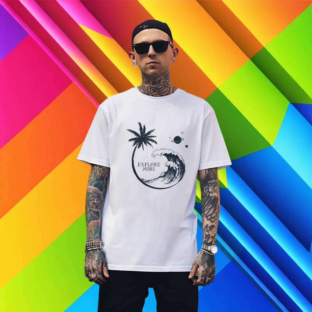 Soft Couples T Shirts Beach 230g 100% Cotton DIY Printed Breathable Short Sleeve sea wave T Shirt For Man Fashion Design Tshirts