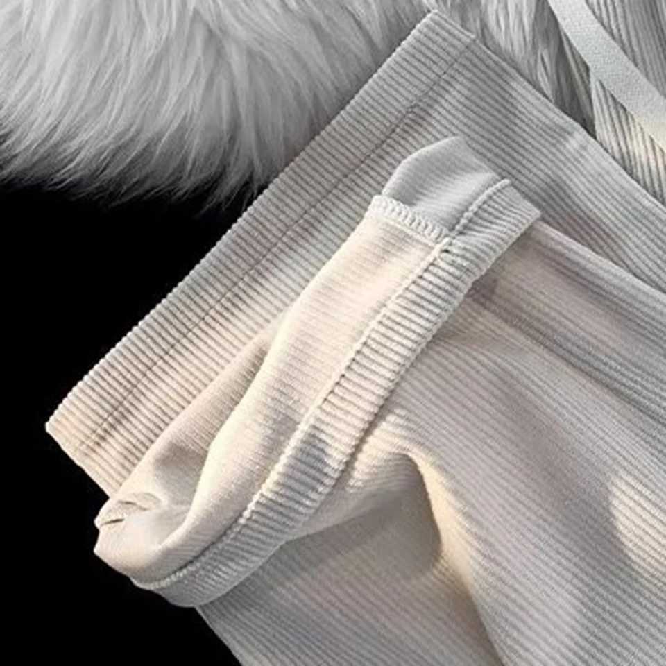 New autumn mens wide leg pants loose straight cylindrical Trouser elastic waist brushed full matching pantsW240725