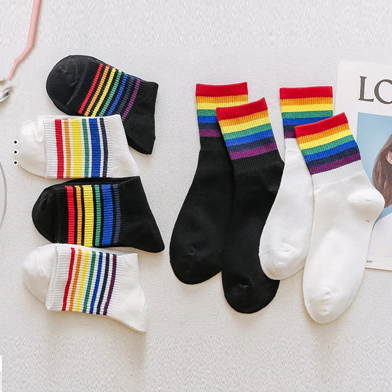 Rainbow Cotton Socks with Small and Medium Legs Popular Striped Long Socks Designed in Korea for Summer and Winter