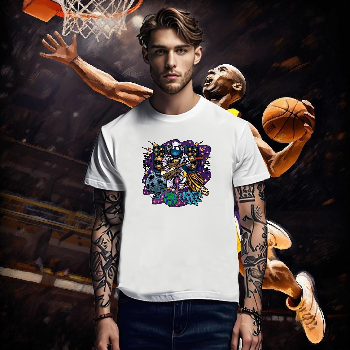 T Shirts Men 230g Cotton cosmonaut Sport O Neck Short Sleeves Black Oversized Tshirt for Man Woman Classic Casual Loose Tees Shirts