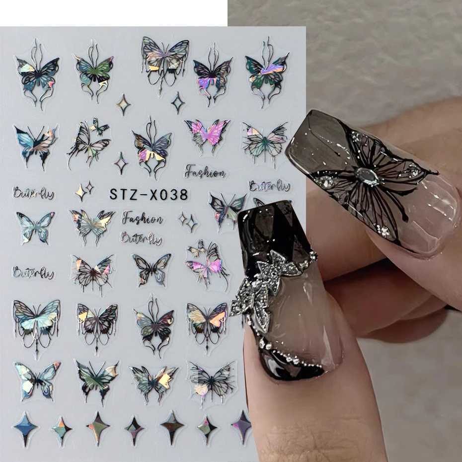 Metallic Black Butterfly Nail Stickers 3D Dark Style Charms Sliders Lace Ink Dream Catcher Moon Heart Star Foil Manicure TipsXJ240814