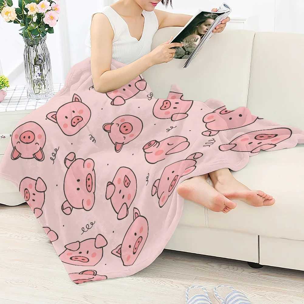 Cute Pig Pink Fleece Blanket Soft Warm Bedroom Throw Blanket on Bed Sofa Bedding Travel Sherpa Blankets for Adult Kids Quilt Y240815