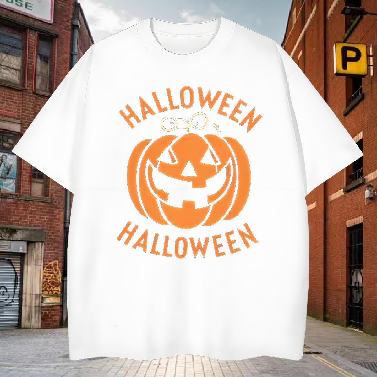 Loose Fit T Shirts Men pumpkin Round Neck Short Sleeve Daily Outfit DIY Anime 230g Cotton Couples T Shirts Custom Tees