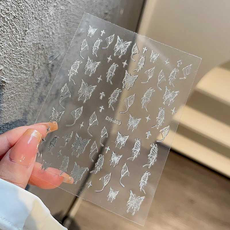 1PCS 3D Laser Gold Silver Butterfly Nail Sticker Black White Love Stickers Nail Art Decoration Glitter Silver Flame Nail DecalXJ240814