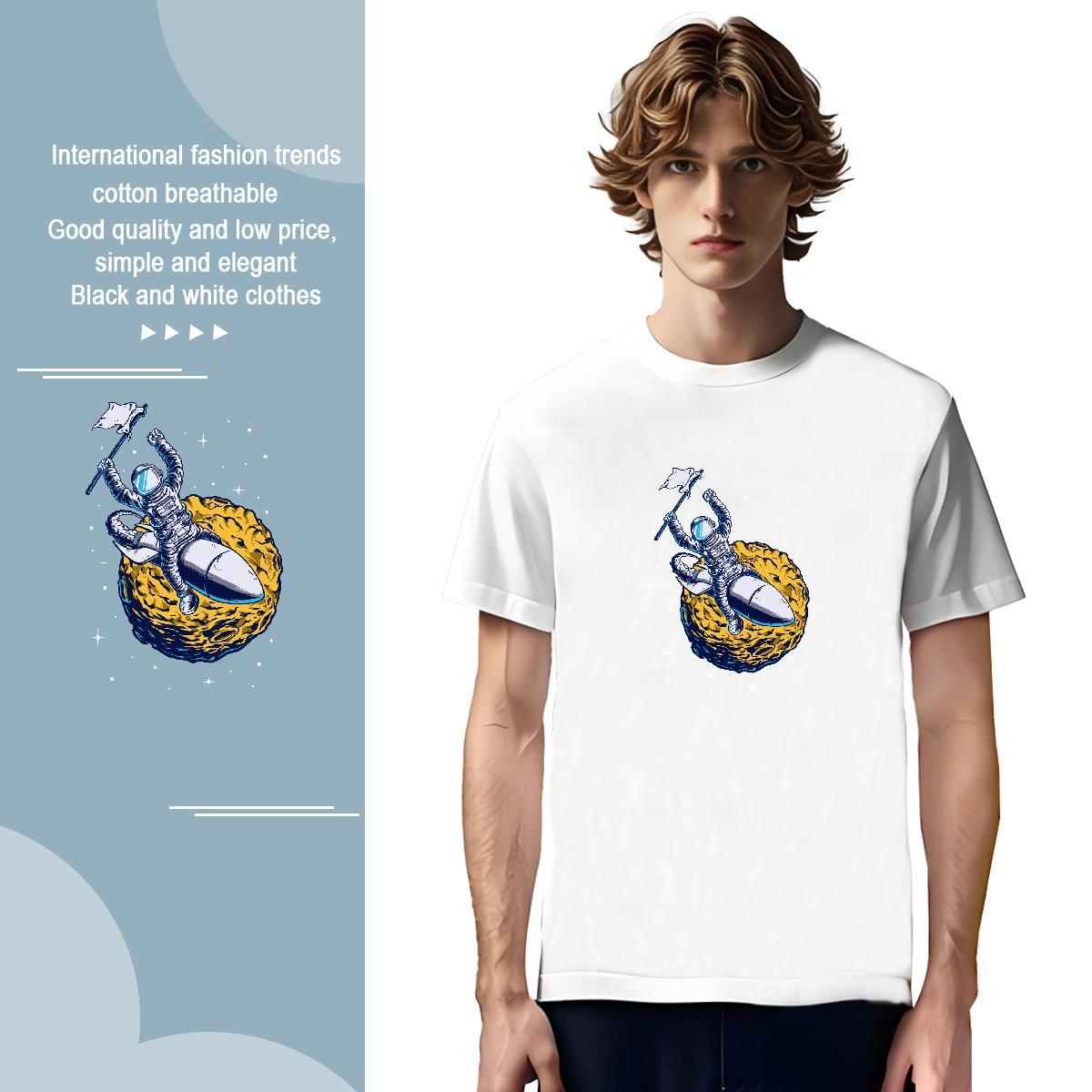 T-Shirts for Men 230g Pure Cotton universe Beach Breathable Short Sleeve DIY Men Tshirts Fashion New Unisex Tops Shirt