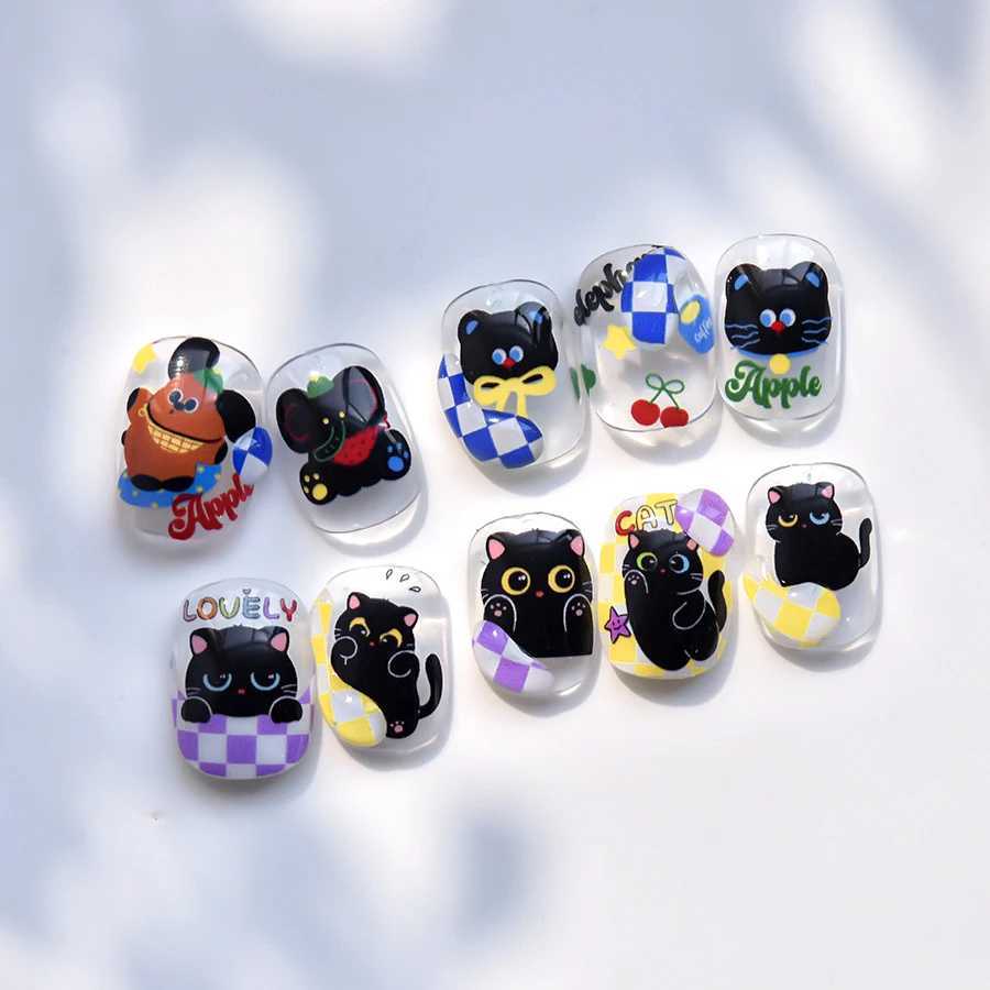 Black Cat Paw Prints Bowknot Love Heart Cherry Meow Music Kitty Star Egyptian Fish Totem Pharaoh Nail Art Sticker Manicure DecalXJ240814