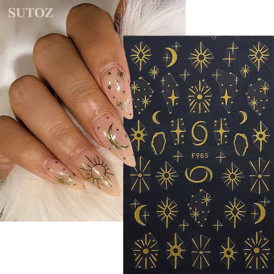 Metal Adhesive Stickers For Nails Sun Moon Eye Runes DIY Design Retro Bohemian Style Nail Art Decal Manicure Accessories #F978XJ240814