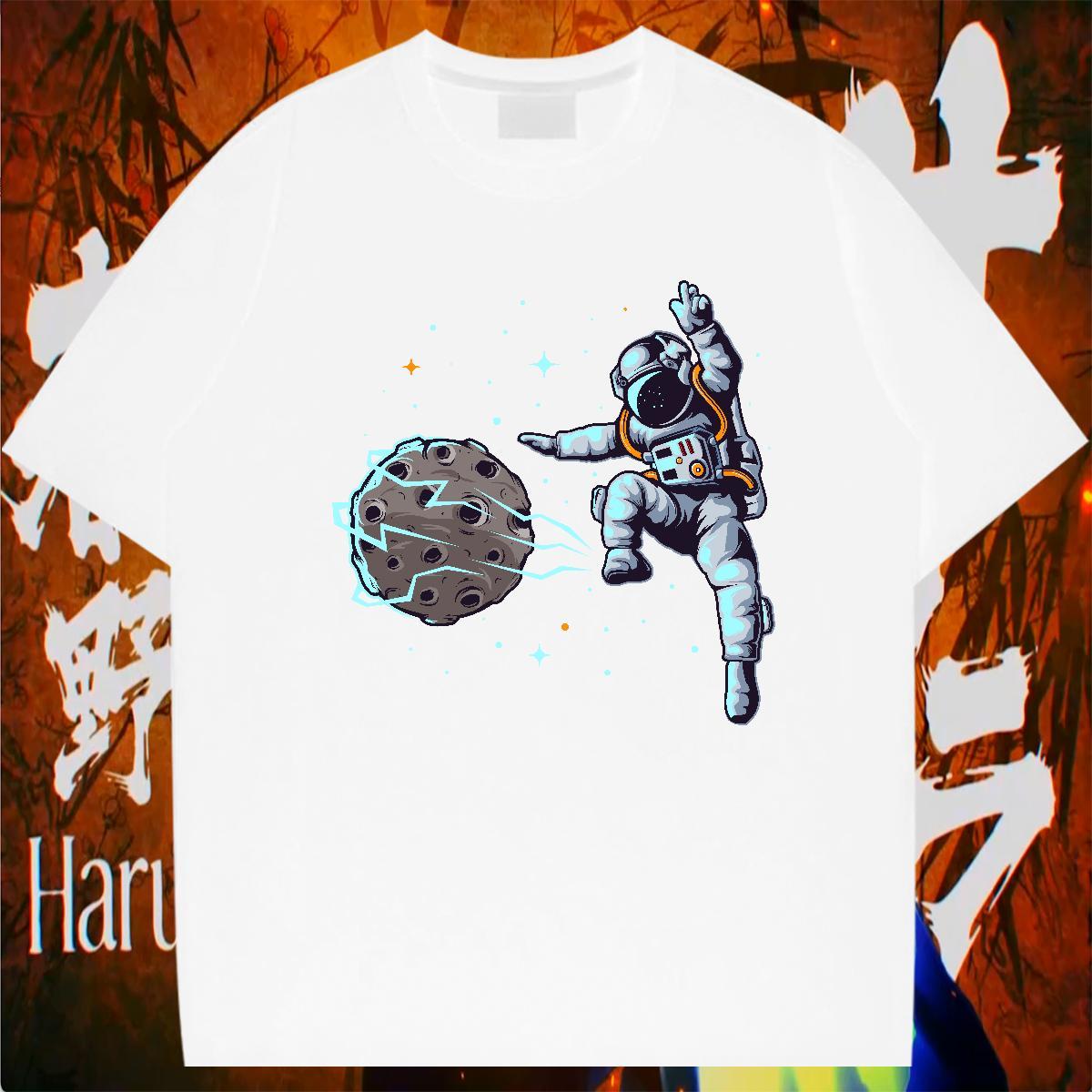 Mens T Shirts 230g Cotton spaceman Hip Hop Street Crew Neck Breathable Asian Size Men Tees New Loose Wear