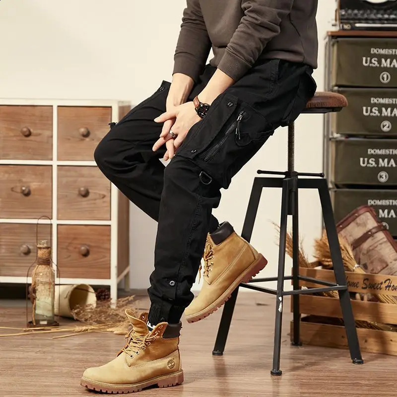 Spring Autumn Mens Cargo Pants Multi Pocket Khaki Trousers Casual Military Cotton Pants Men Plus Size Pantalon Cargo Homme 240812