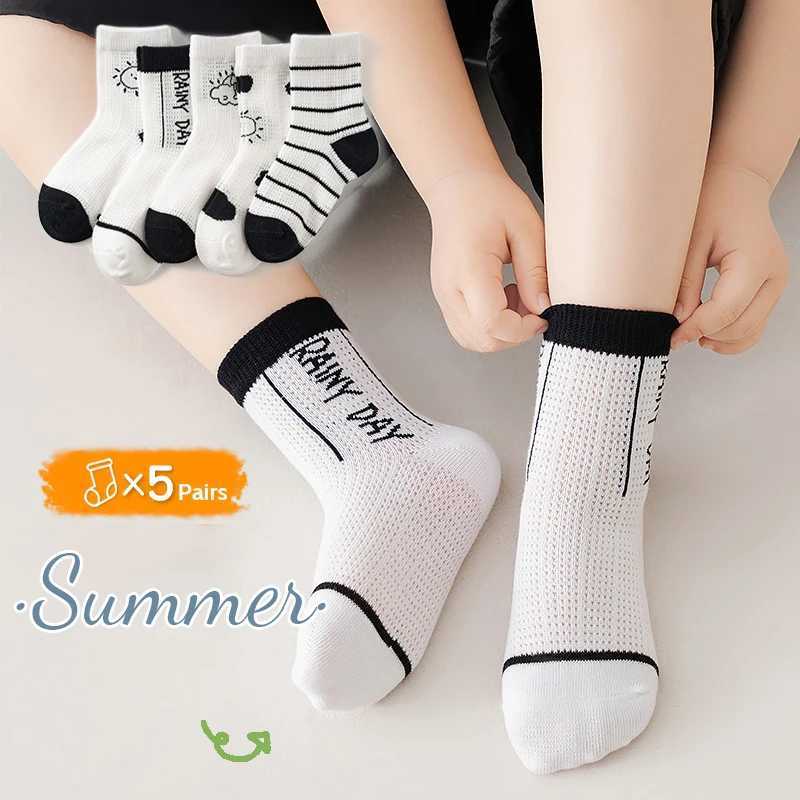 5 pairs/batch of childrens socks boys and girls sports socks summer childrens fashionable cotton cartoon breathable mesh socks 1-12Y W240814